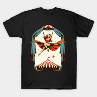 Circus girl give show on flying trapeze T-Shirt